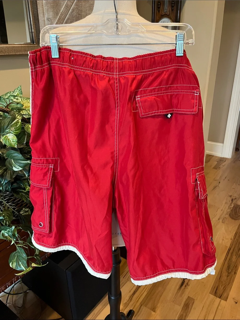Aeropostale Retro Red Men’s Cargo Board Shorts with White Trim